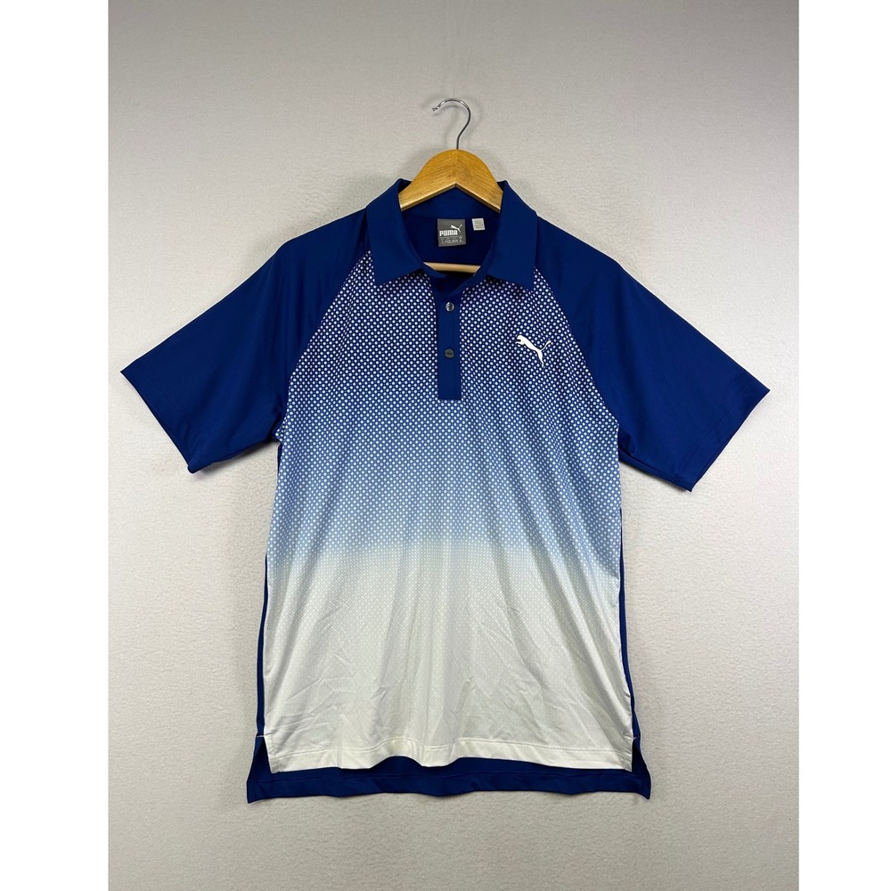 Athletic Puma Mens S Blue White Gradient Dot DryCell Golf Performance Polo Shirt